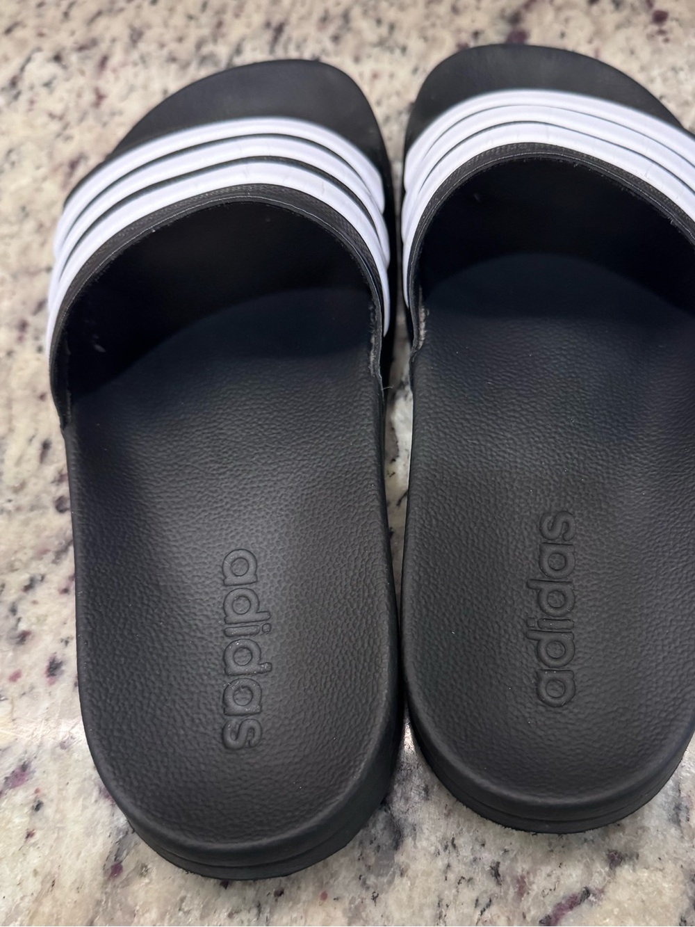 Adidas Black & White Striped  cloudform Slide Sandals - Picture 2 of 5